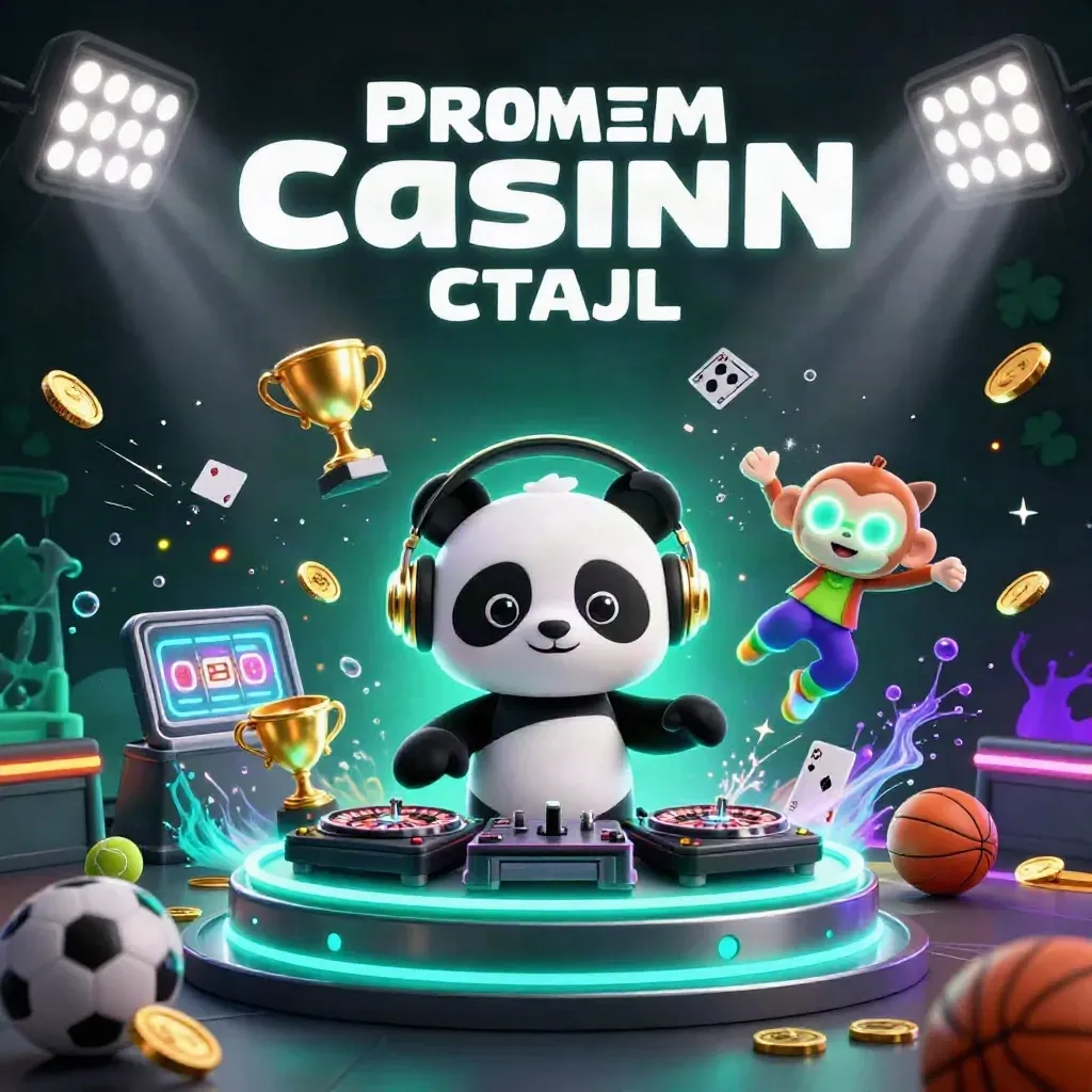 Panda DJ, breakdancing monkey and glow-stick kitten amid casino lights, coins and sports balls.